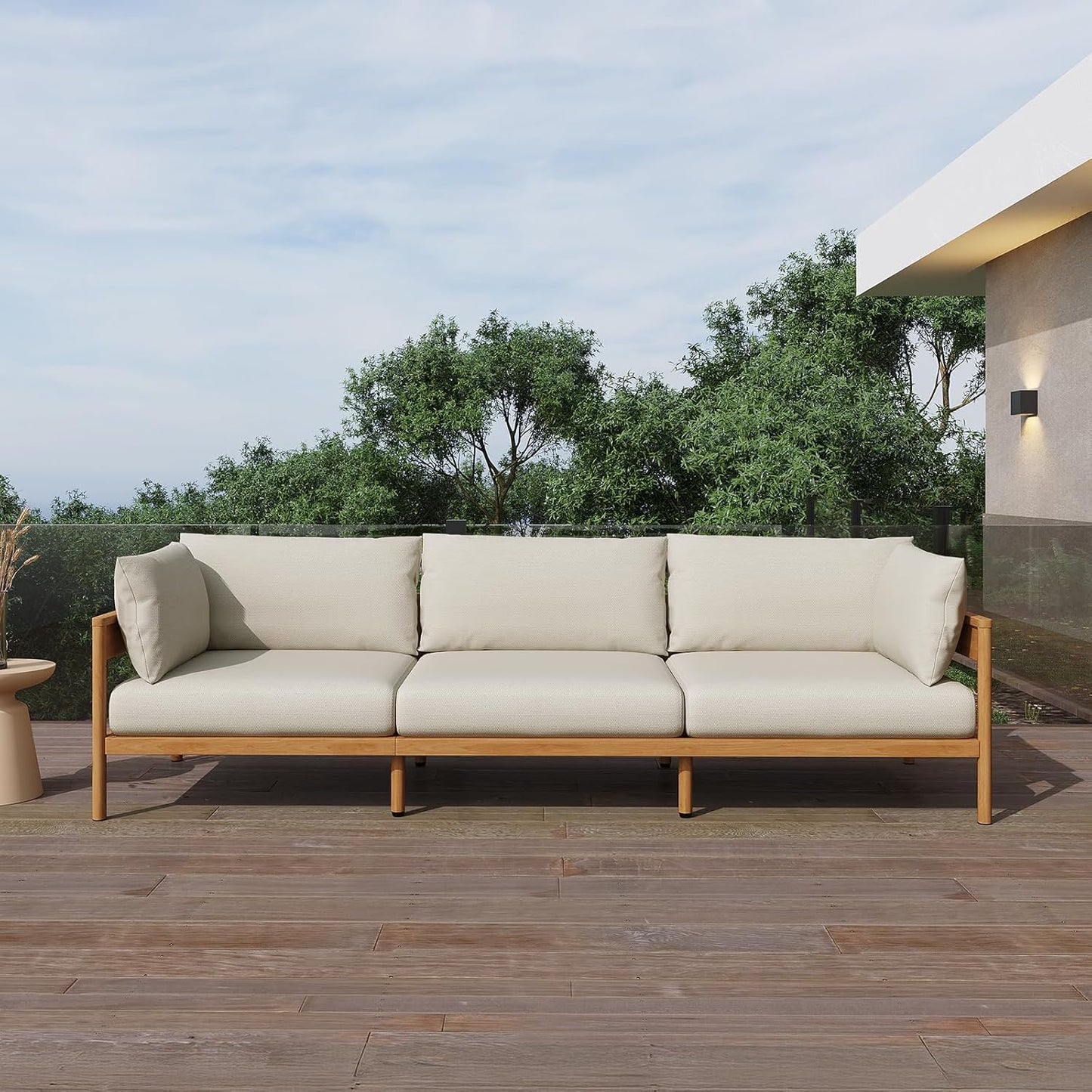 Acanva Modern Outdoor Patio Furniture Set, All-Weather Aluminium Conversation Sectional Sofa with Thick Cushions for Backyard, Garden, Porch, Couch, Beige