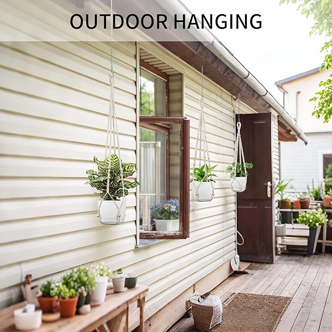 3 Pack Macrame Plant Hanger - 43"/35"/29" Different Sizes, Hanging Planter Basket Flower Pot Holder for Indoor Outdoor, with Wood Beads, Boho Home Decor, Ivory (POTS NOT Included)