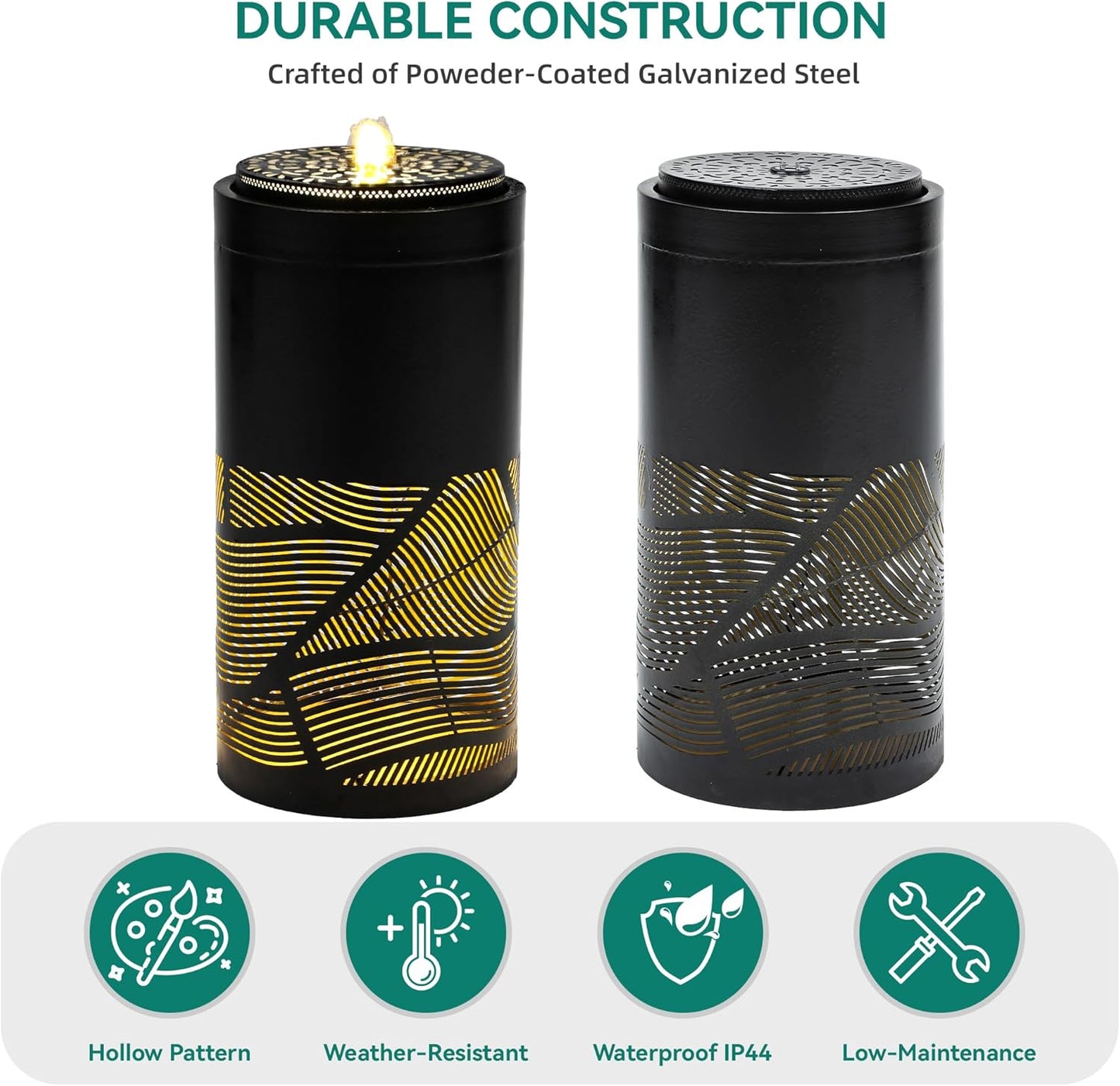 23.6 Inch Modern Outdoor Water Fountain with LED Lights - Black Geometric Bird Bath Garden Fountain for Patio, Yard, Porch Decor - Soothing Waterfall for Relaxing Ambiance