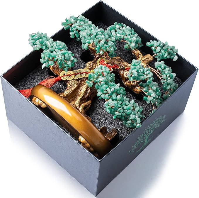 Green Aventurine Gemstone Crystal Bonsai Tree of Life Large Feng Shui Money Chakra Tree for Luck and Wealth Desk Decoration(1,251 Gem Count)