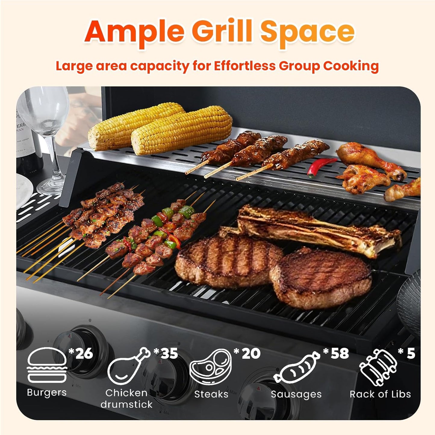 4-Burner Propane Gas BBQ Grill with Side Burner, Porcelain-Enameled Cast Iron Grates and Side Tables, 46,790 BTU Stainless Steel Grill for Outdoor Camping Barbecue Grilling Backyard Cooking