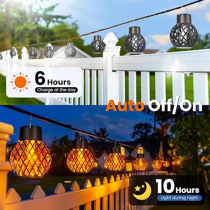 GIGALUMI Solar Lights Outdoor Waterproof,8 Pack Solar Hanging Lights with Flickering Flame,Outdoor Solar Lights for Yard,Patio,Tree,Camping,Christmas Decoration,New Upgraded Larger Lanterns