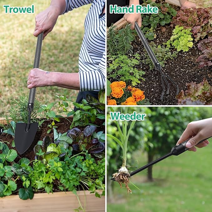 Garden Tool Set,5 Pieces Stainless Steel Heavy Duty Gardening Tool Set with Extendable Long Handle, Include Trowel, Cultivator, Hand Weeder, Pruning Shears, Gardening Gift for Women Kids Men