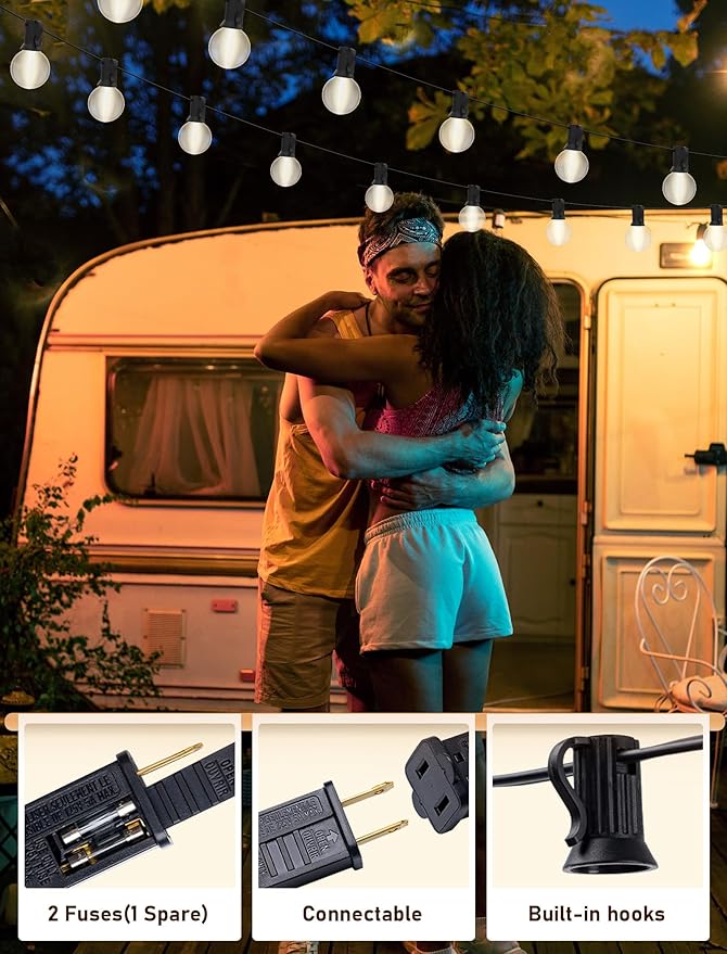 25FT Frosted White Lights G40 Globe Outdoor String Lights Patio Lights with 25 Frosted White Globe Bulbs - Black Wire