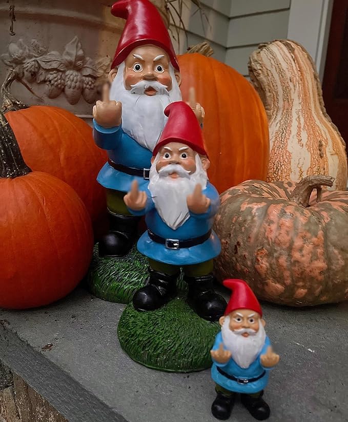 Gnometastic Mini Gnomes - Middle Finger Gnome 3.5in, Double Bird Gnome - Naughty Garden Gnome for Fairy Garden, Funny Garden Gnomes Outdoor Decoration for Yard Patio Lawn Ornament and Home Decor