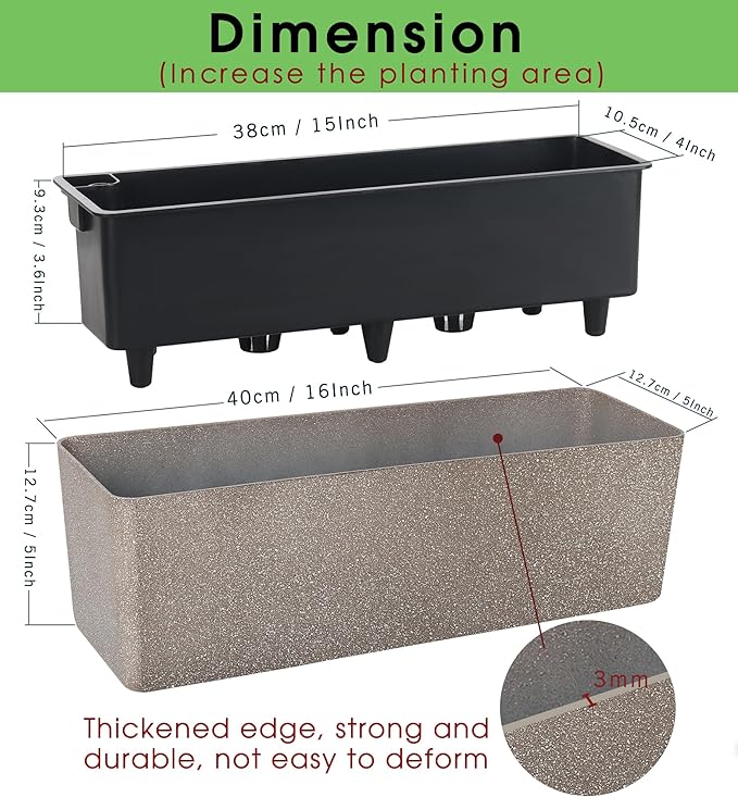 GardenBasix Elongated Self Watering Planter Pots Window Box 5.5 x 16 inch Indoor Home Garden Modern Decorative Planter Pot for All House Plants Flowers Herbs (Coffee,1-Pack)