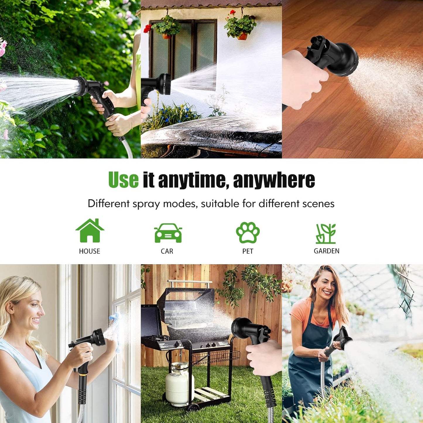 Garden Hose Metal 75FT, Stainless Steel Heavy Duty Water Hose With 10 Function Nozzle, No-Kink, Tough & Flexible, Sturdy and Lightweight, Rust Proof hose for Yard, Outdoor, RV