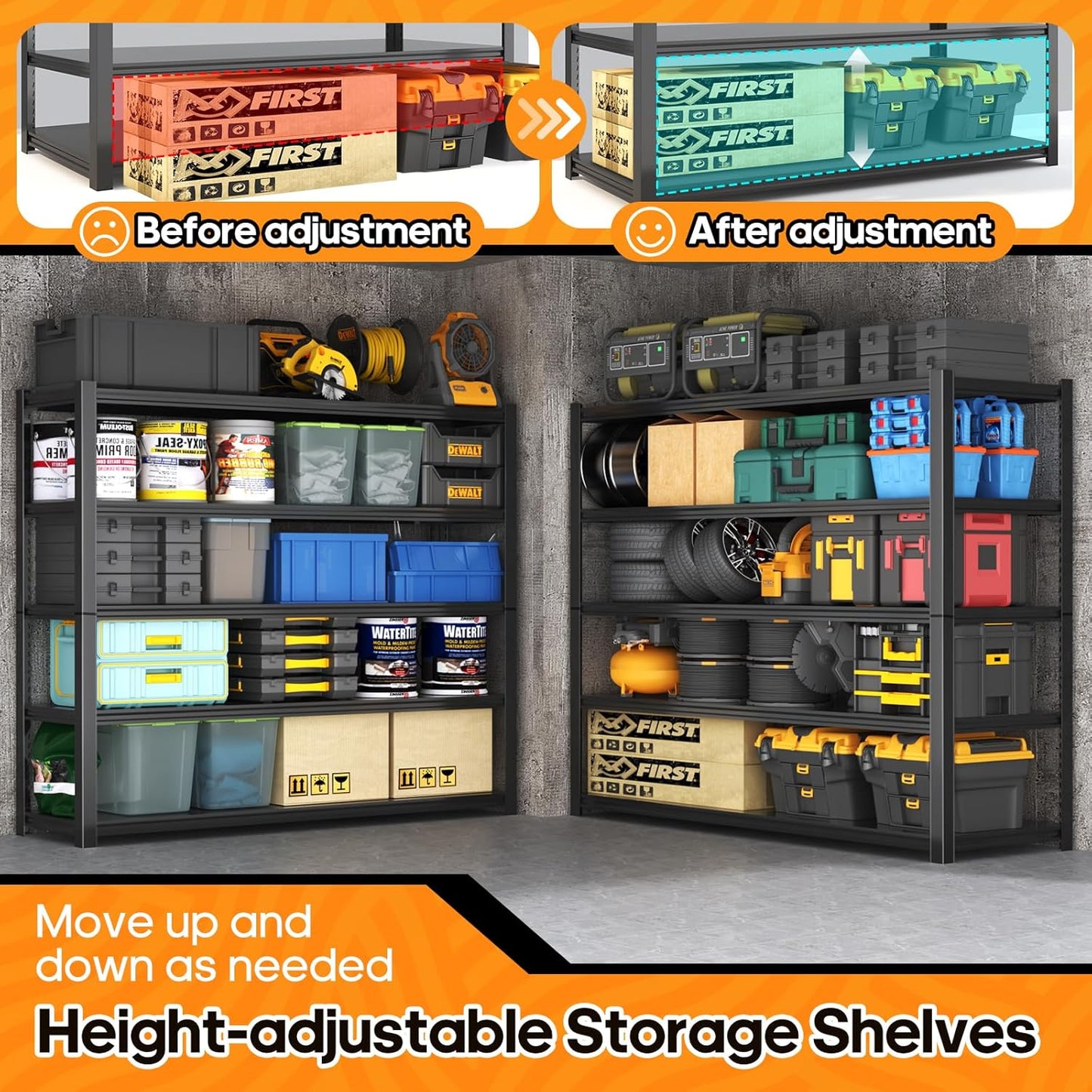 Garage Shelving Heavy Duty,5 Tier Adjustable Metal Shelving Storage Rack,Storage Shelves,48" Wx20 Dx72.2 H,Industrial Shelving Unit for Basement,Warehouse,Garage Organization.1 Pack