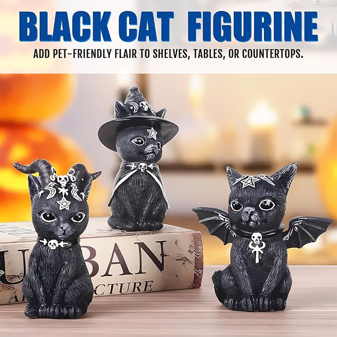 4 Cats Garden Decor Outdoor Statues Décor Black Cat Figurines, Gothic Home Decor, Cats Figurines Outdoor Lawn Ornament Decoration for Cats Lovers