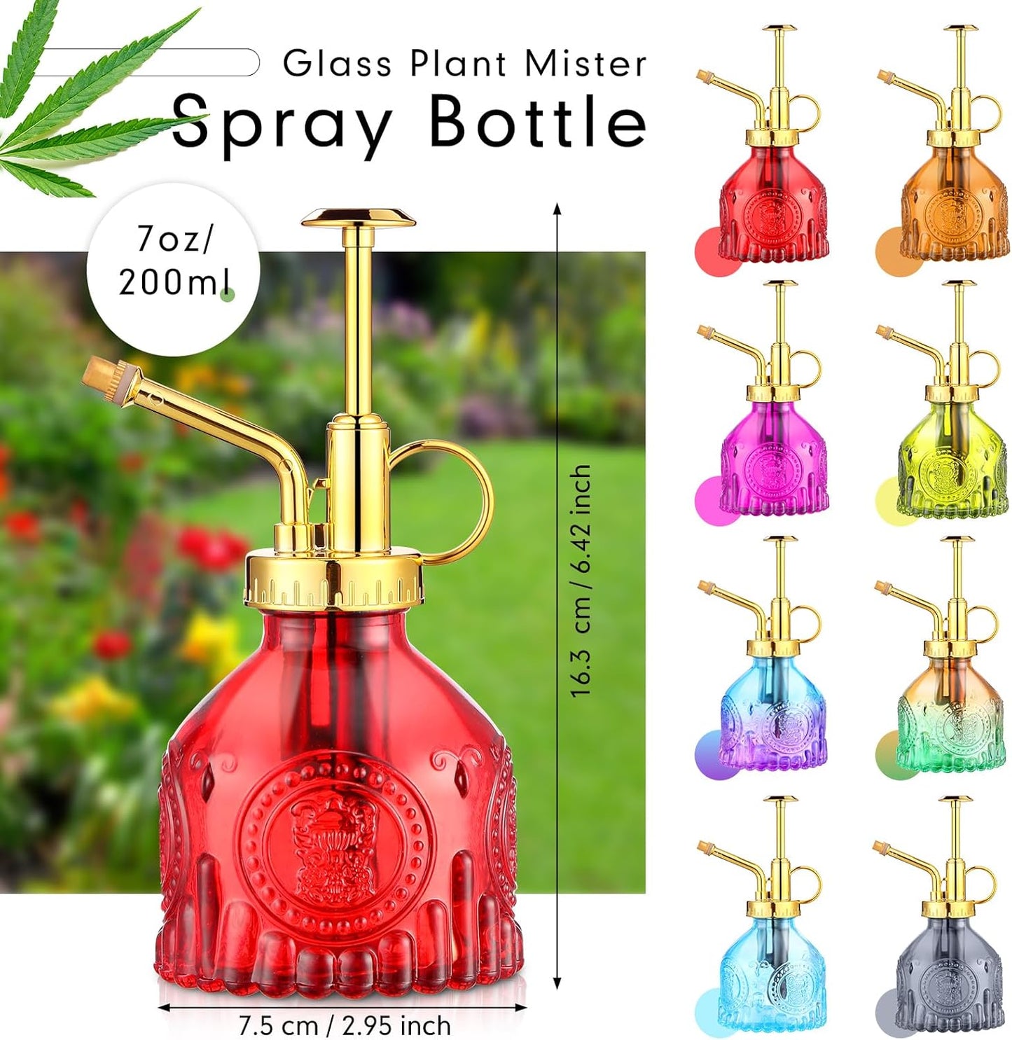 8 Pcs Glass Plant Mister Spray Bottle 200ml Vintage Plant Spritzer Multicolor Succulent Watering Bottle Watering Can 6.4'' with Plastic Top Pumps for Indoor Outdoor Succulents Garden Plants (Gold)