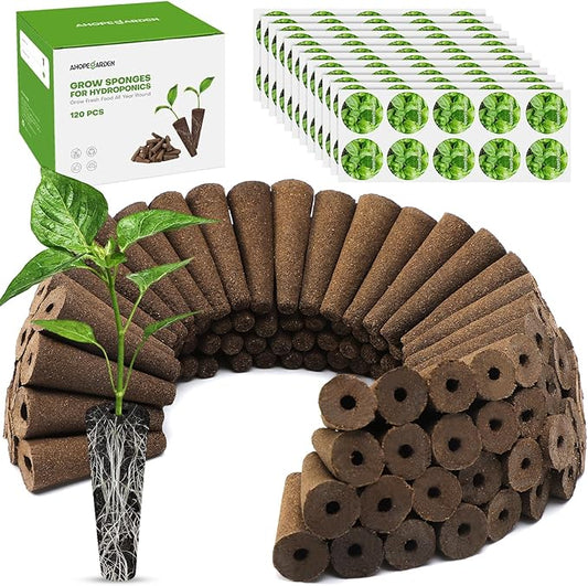 Ahopegarden 120pcs Hydroponic Pods Kit: Compatible with AeroGarden Herb Kits with 120 Grow Sponges; 120 Pods Lable, Highly Breathable - Indoor Garden Kit Supplies for Most Brands