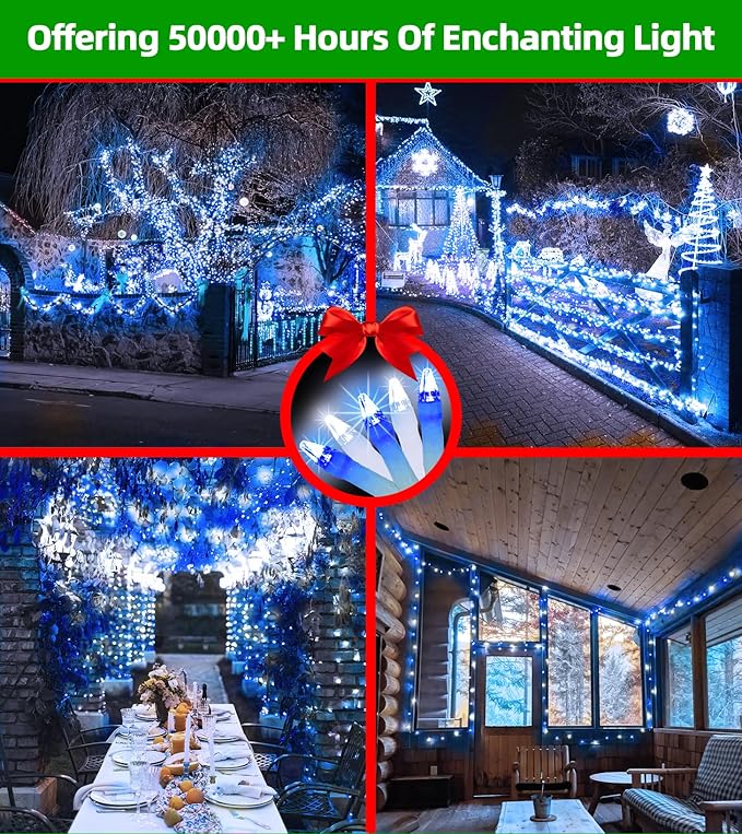 750 LED 246FT Christmas Lights Outdoor, Super Long Waterproof Christmas String Lights with 8 Modes, Christmas Tree Lights with Timer Memory for Fence Garden Xmas Wedding Party Decor Blue & Cool White