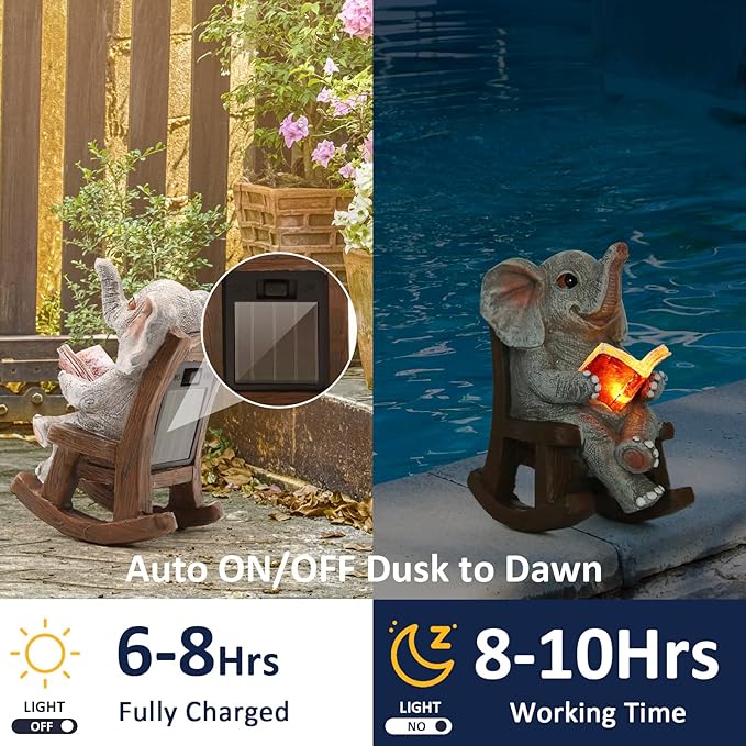 Garden Statues Elephant Outdoor Valentines Decorations Lights, Lucky Miniature Elephant Statue Solar Garden Decor for Patio,Porch,Home Yard Decor Elephant Gifts for Mom,Women, 2.04"x3.34"x3.93"