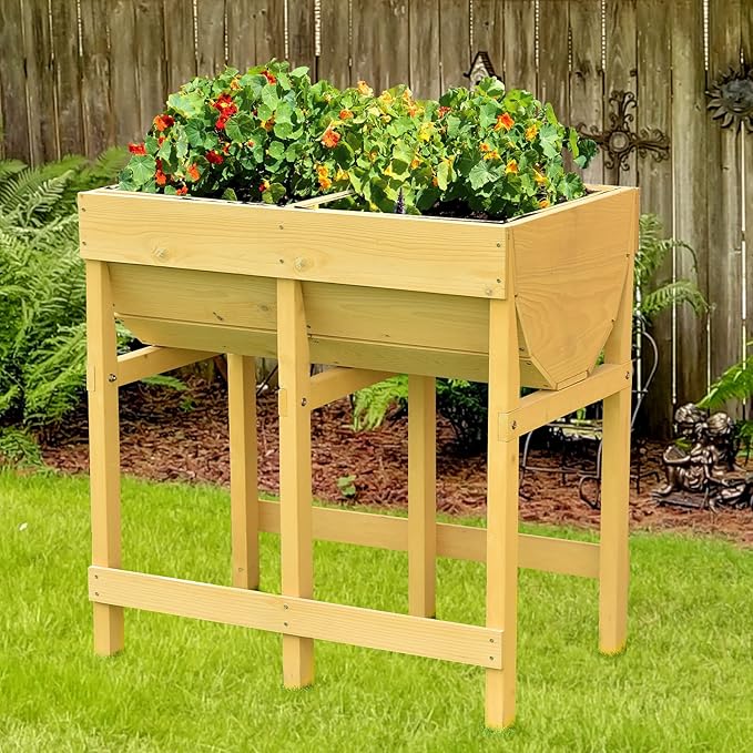 Giantex Raised Garden Bed, Elevated Wood Planter Stand, Garden Grow Box Kit W/Legs for Vegetable, Flower, Herb - Outdoor Planter W/Shelf for Garden, Patio, Backyard - Natural