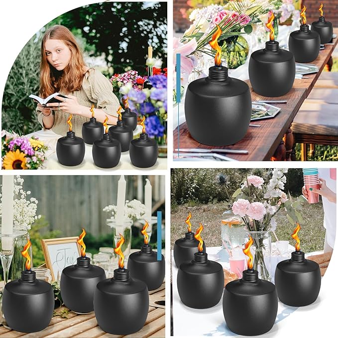 6-Pack Citronella Tabletop Torches, 21.5 oz Table Top Torches for Outdoor, Metal Oil Burner Candles, Garden Torches with Fiberglass Wick for Yard, Patio, Deck, Garden, Party, Landscape