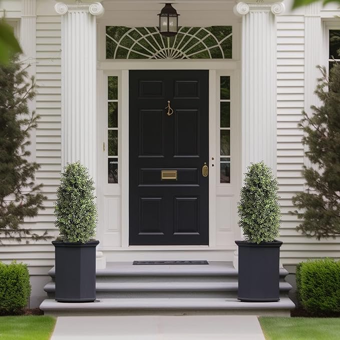 35inch Artificial Topiary Boxwood Tree, Faux Plants Outdoor 2 Packs Fake Bushes Faux Shrub, Artificial Topiary for Outdoors for Home Decor Indoor Front Porch