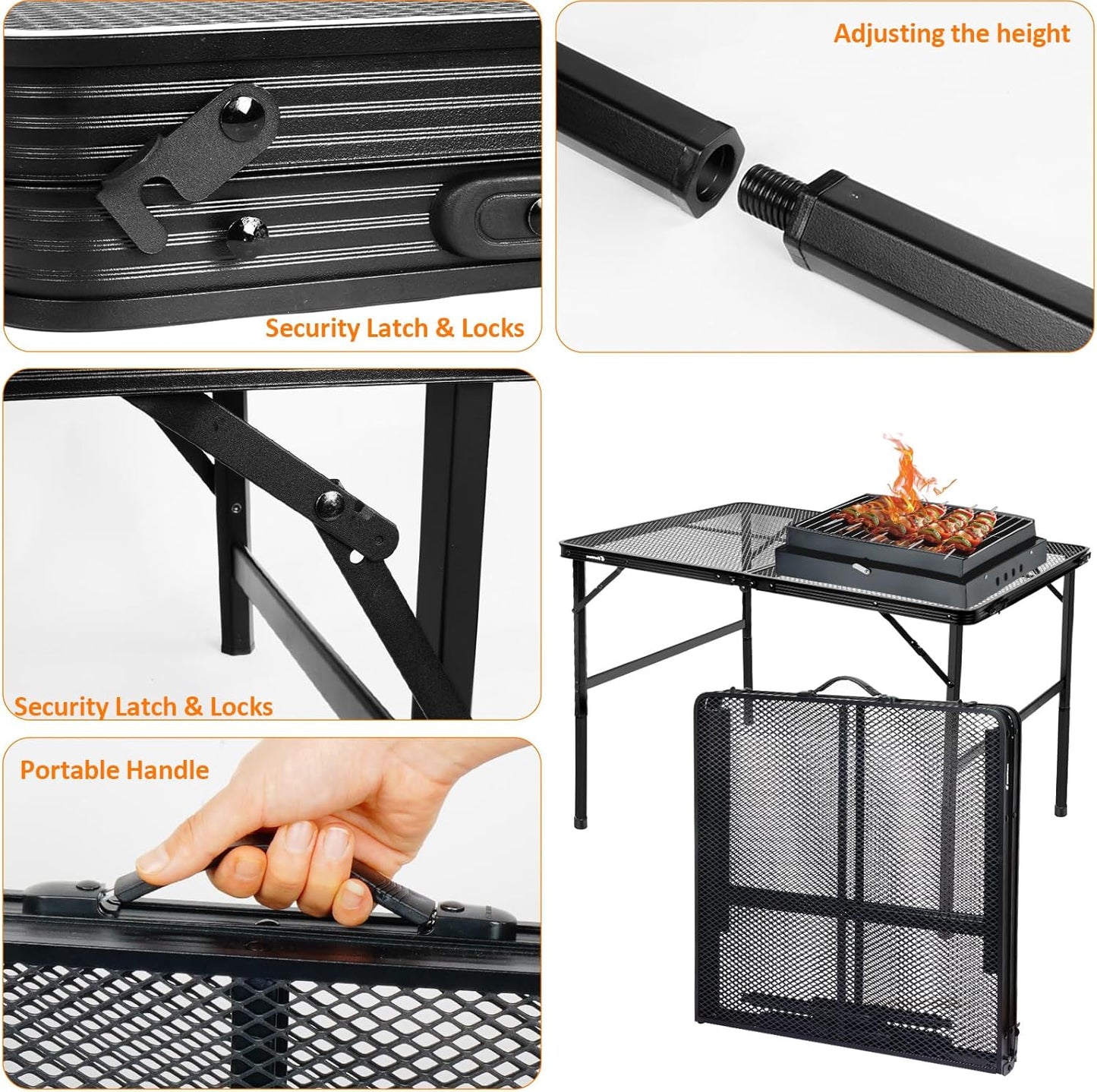 Folding Table, Easy for Storage, Compact Portable Picnic Table for Grill, Outdoor Camping, Garden, Patio, Dining, BBQ, Party, Market, 4Ft (Large, Black)