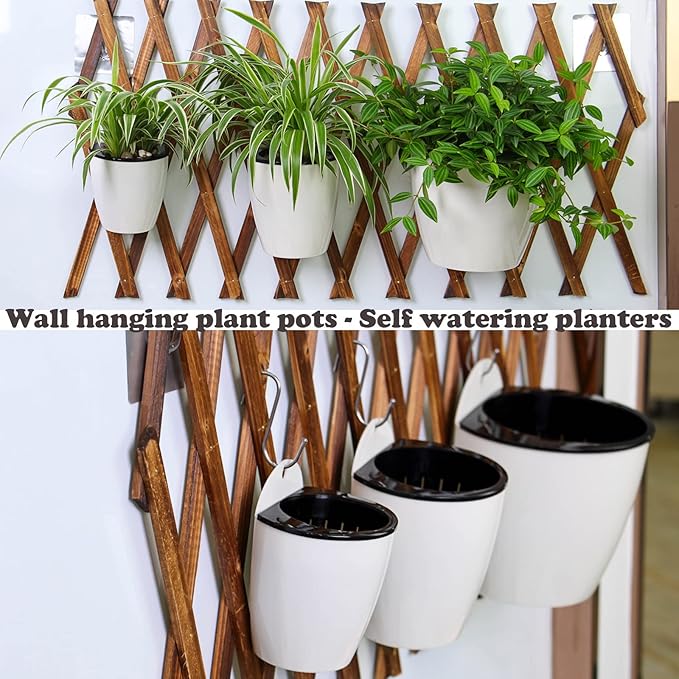 5 Packs 7.3”Wall Hanging Self Watering Planters Large Wall Mounted Plastic Plant Pots Wick Flower Pots for Indoor and Outdoor Wall Mounted Planters African Violet Pot Orchid Pots