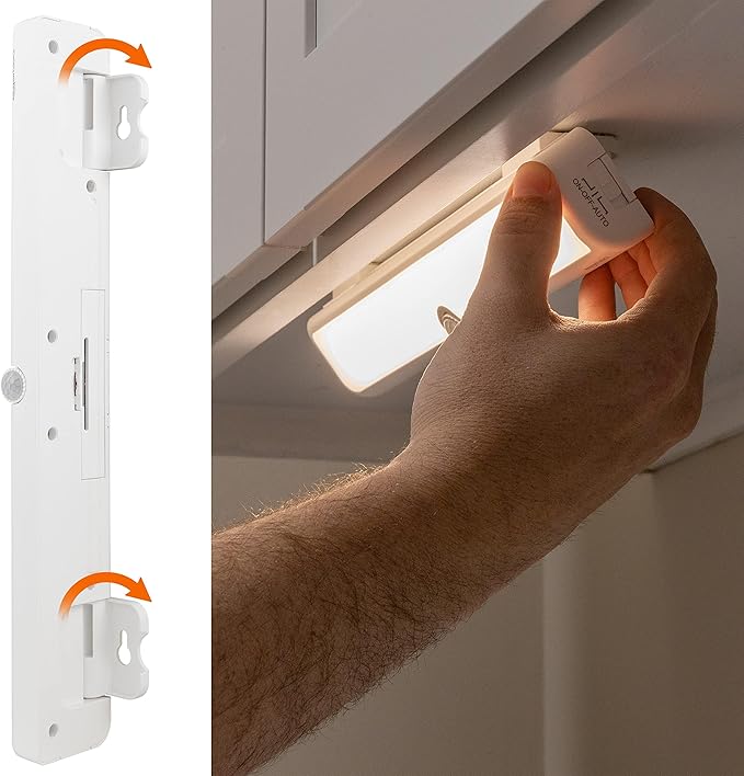 Amazon Basics LED USB/Battery Operated Light Bar, Swivel Motion Sensor, Stick on Lights, 250 Lumens, 12 Inches, Under Cabinet Lighting, Closet, Kitchen, 2 Pack, White