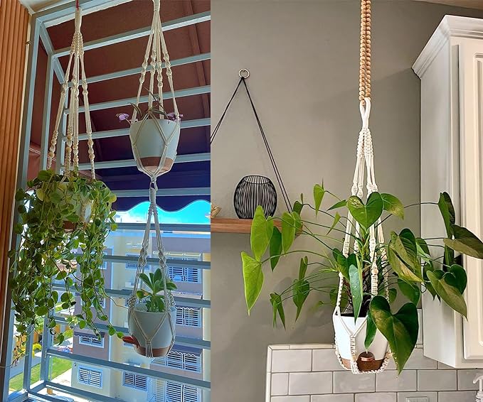Hanging Planters with Macrame Plant Hangers for Indoor Outdoor Plants 3 Set Self Watering Pots Hanging Baskets Flower Pot Holders 3 Different Size