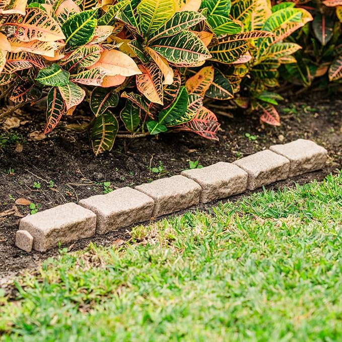 Beuta Landscape Edging | Garden Edging Border | Faux Stone Bricks for Lawn edging, Flower beds, Pathways & Yard Edging– 4 Packs | Each Section Has 6 Bricks 48"L x 4"W x 2.25"H | 12 Spikes |Sandstone