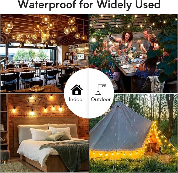 25FT LED Globe String Lights,Waterproof Hanging String Light with 15 Warm White Shatterproof G40 Bulbs(1 Spare), for Indoor/Outdoor Commercial Decor (25FT)
