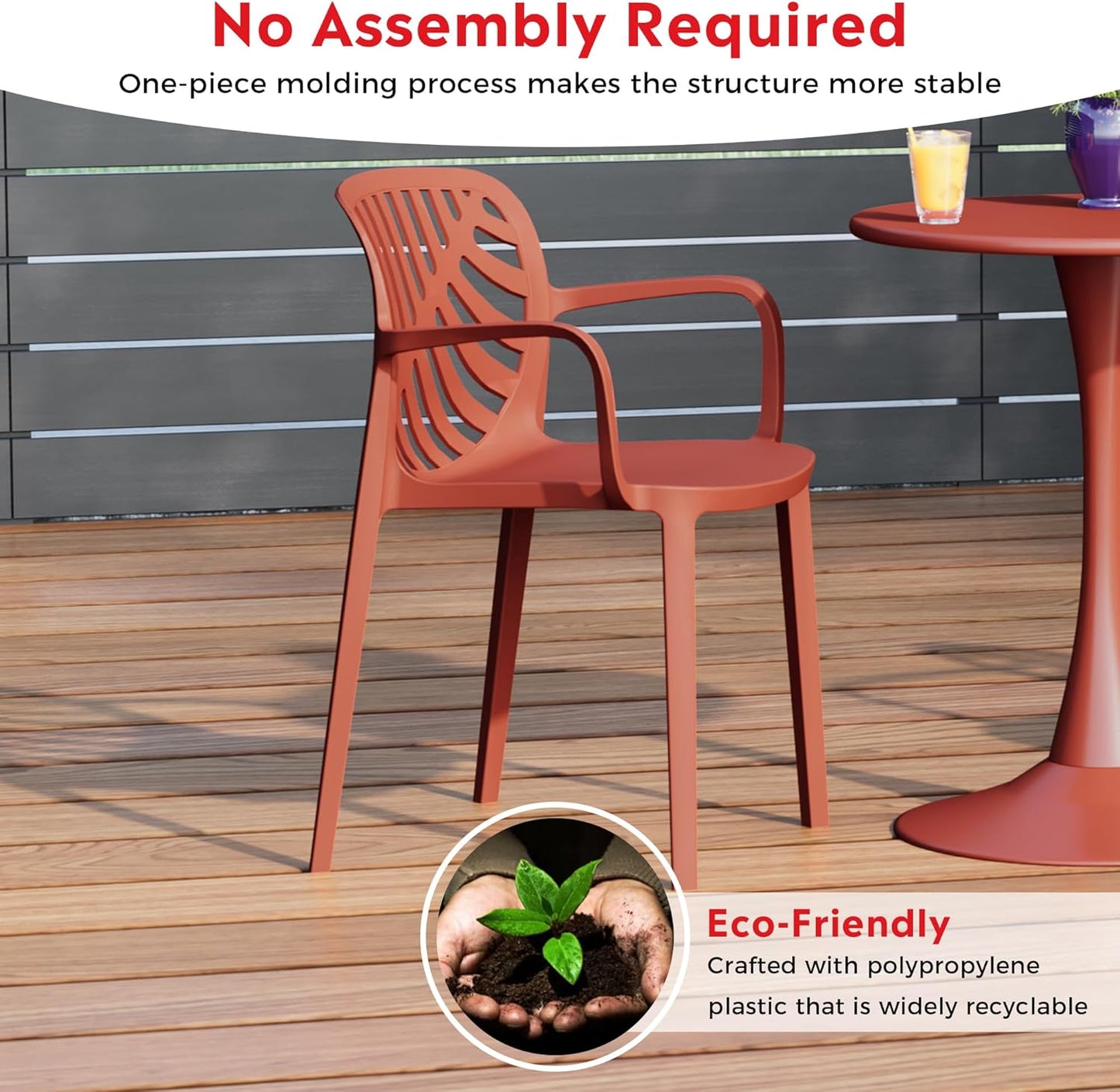 5 Piece Patio Furniture Set, HDPE Patio Square Bistro Table and Stackable Chairs Sets for 4, Outdoor Furniture All Weather for Backyard Poolside, Red