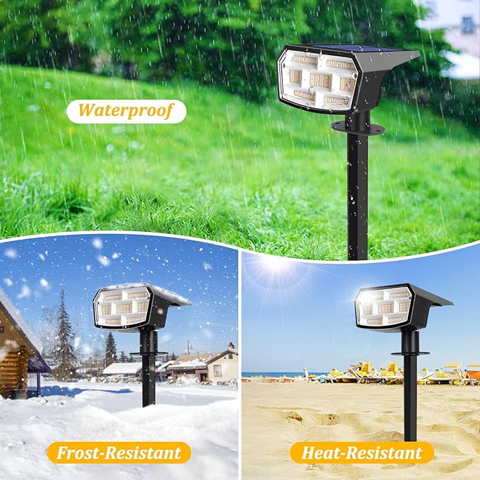 8-Pack Solar Spot Lights Outdoor, 59 LED Solar Lights Outdoor Waterproof, Outdoor Solar Lights for Yard with 3 Lighting Modes, Landscape Spotlights for Garden Pathway, Warm White