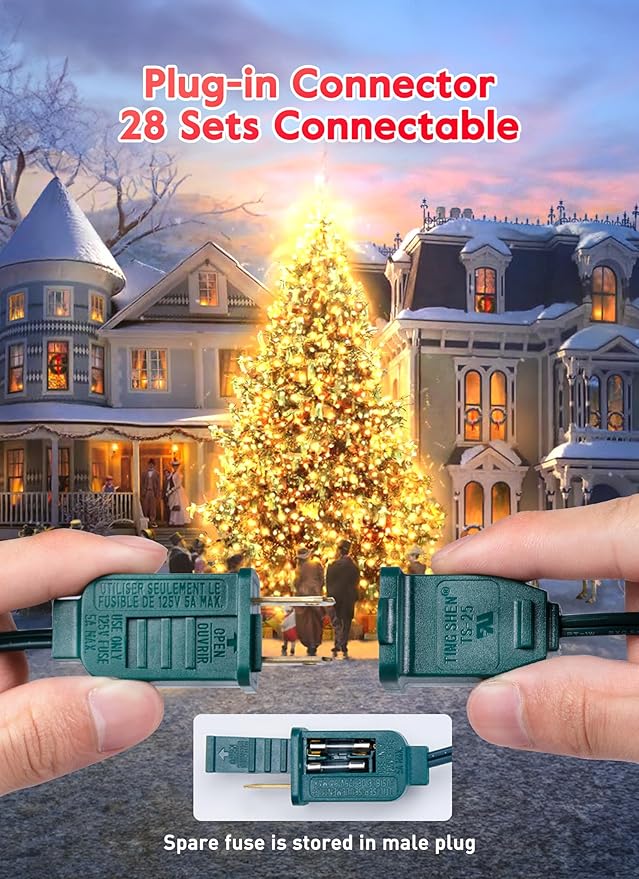 Brightown C7 Clear LED Christmas String Lights Outdoor, 25FT Connectable Christmas Lights with 26 0.6W Bulbs(1 Spare), Vintage Hanging Lights for Xmas Holiday Party Patio Roofline House Decor