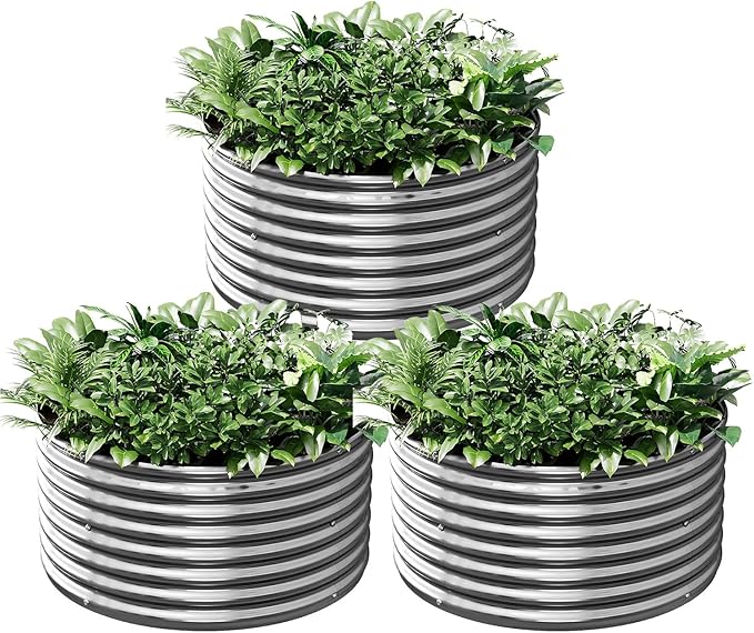 3 Pack 40x40 inch Tall Round Galvanized Raised Garden Bed Outdoor,Metal Garden Bed for Vegetables,Steel Raised Beds for Gardening,Above Ground Garden Box for Flower
