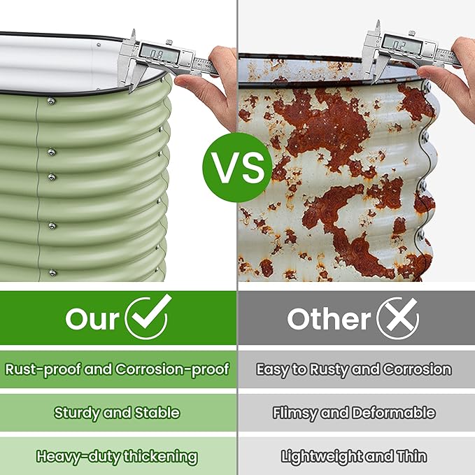 8 X 2 X 1.4 Ft Galvanized Raised Garden Bed,Sturdy and Easy to Assemble Oval Raised Planter Beds Outdoor for Vegetables, Gardening, Flowers, Fruits（Light Green）