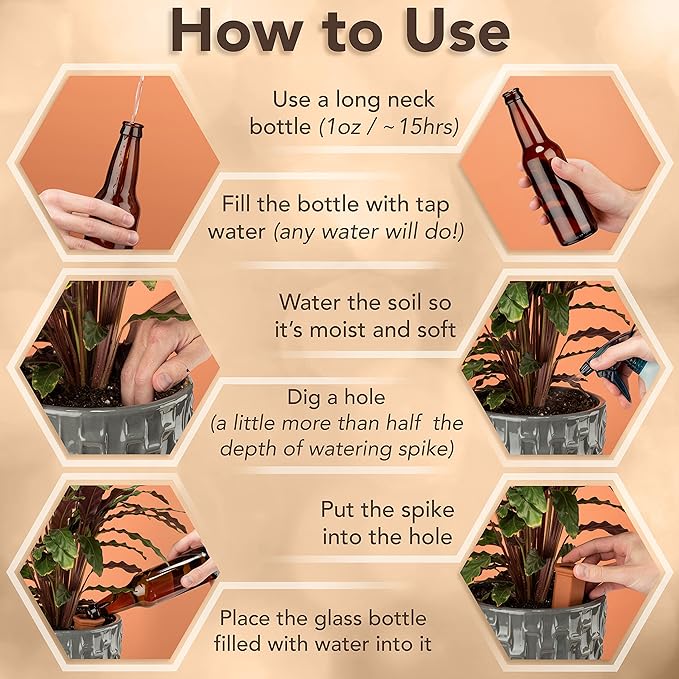 6 Pack Terracotta Watering Spikes for Indoor and Outdoor Plants - Simple and Easy Setup - Keep Plants Happy and Watered While You are Away