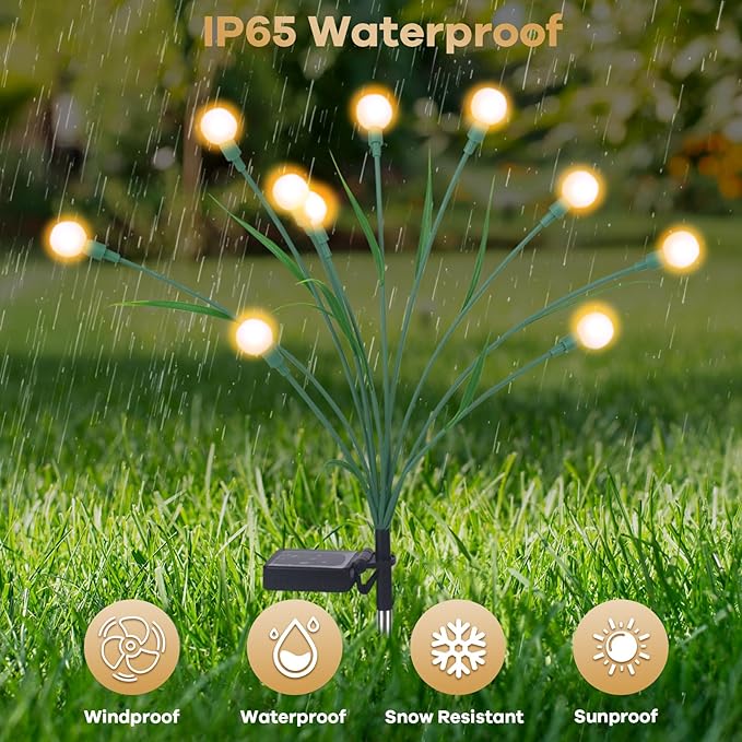 4 Packs Solar Garden Lights, New Upgraded Leaf Design 40 LED Solar Firefly Lights, Waterproof Solar Landscape In-Ground Path Lights Outdoor Decorations for Patio Yard Garden, Warm White