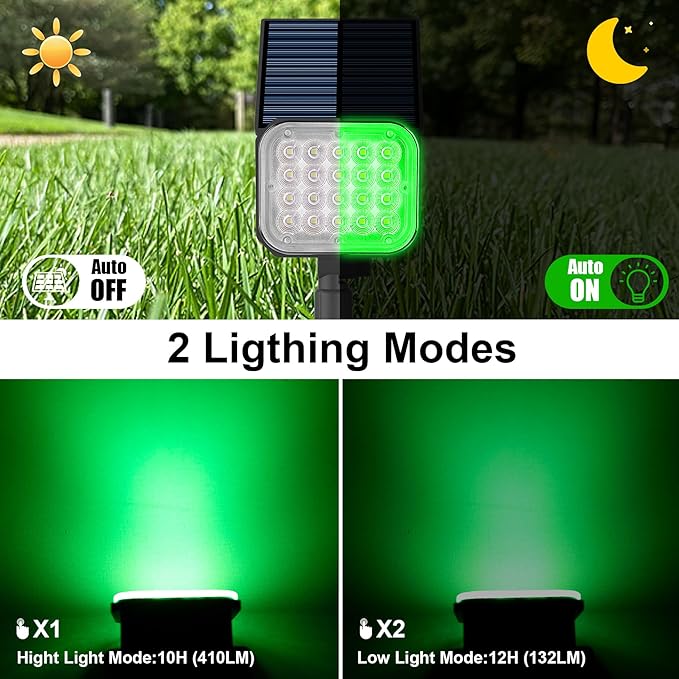 Green Solar Spot Lights Outdoor, St. Patrick's Day Decor Spotlight Waterproof IP65, Adjustable Panel Solar Landscape Spotlights for Tree Yard Halloween Christmas Decor 6 Pack