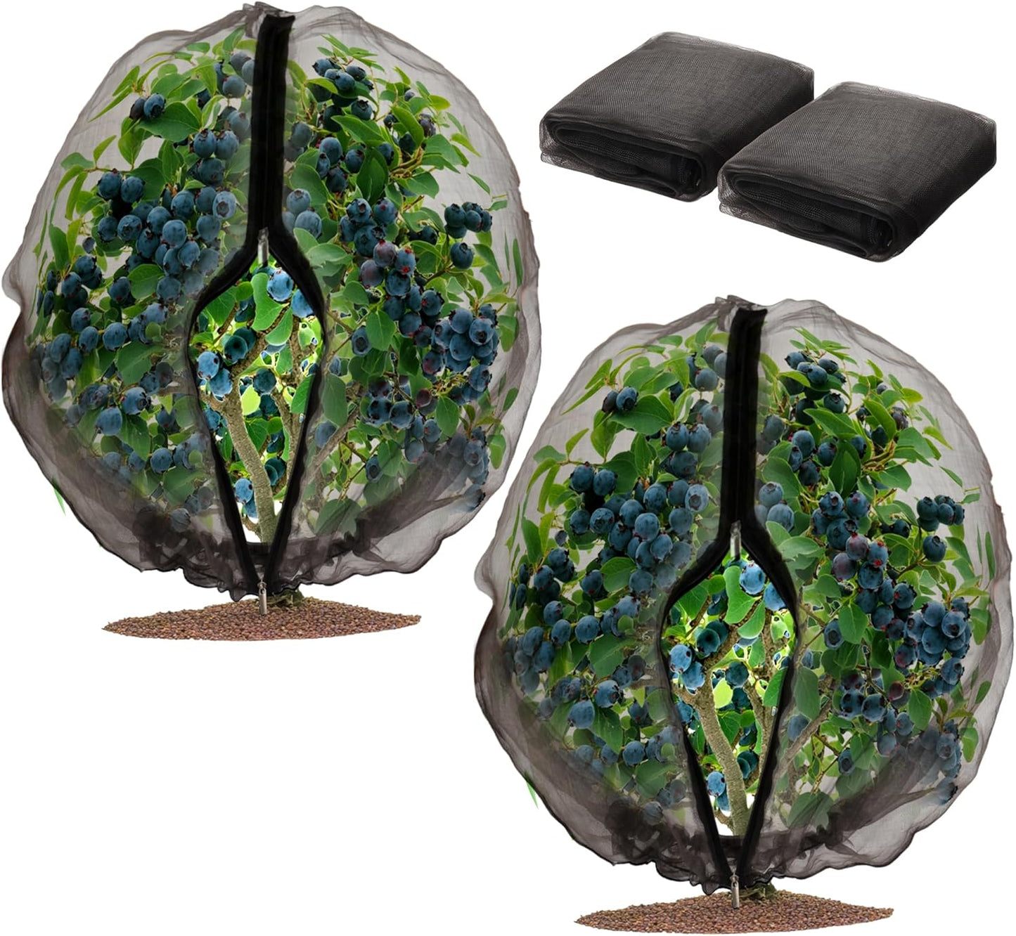 2 Pack Fruit Tree Netting Bags with Zipper and Drawstring, 4 x 5ft Ultra Fine Mesh Garden Netting Plant Cover, Bird Netting for Blueberry Bushes, Fruit Trees, Flowers (Black, 4 x 5 ft)