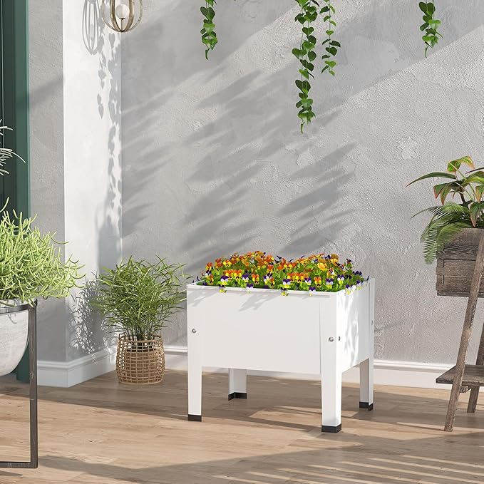 aboxoo 14 inch Planter Raised Garden Bed with Legs Outdoor Metal Small White Planter Box Elevated Garden Bed for Vegetables Flower Herb Patio