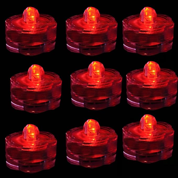 Bright LED Floral Tea Light Submersible Lights for Party Wedding (Red, 20 Pack)