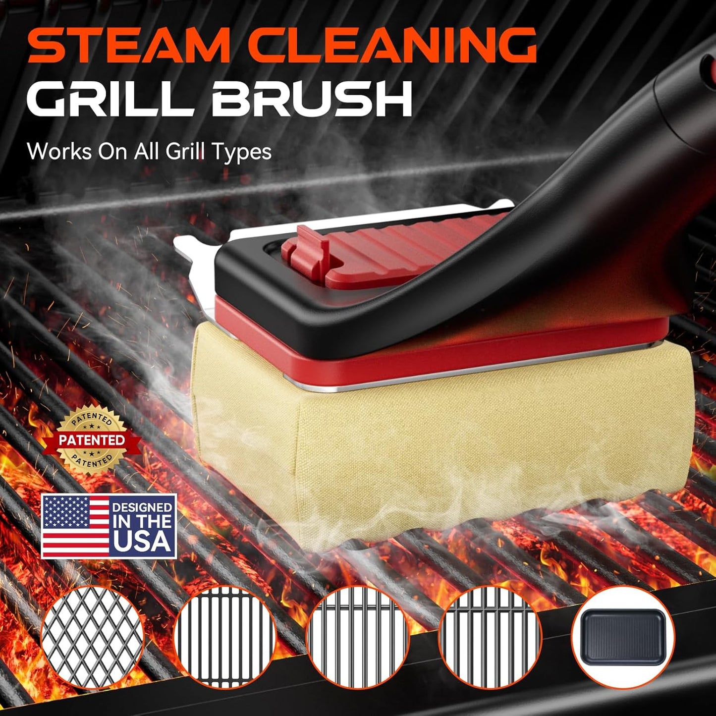 Grill Brush Bristle-Free Steam Replaceable Cleaning Head [No Handle] Heat-Resistant Kevlar Head with Grill Scraper, Safe Barbecue Grill Cleaning Head for All Grill Types