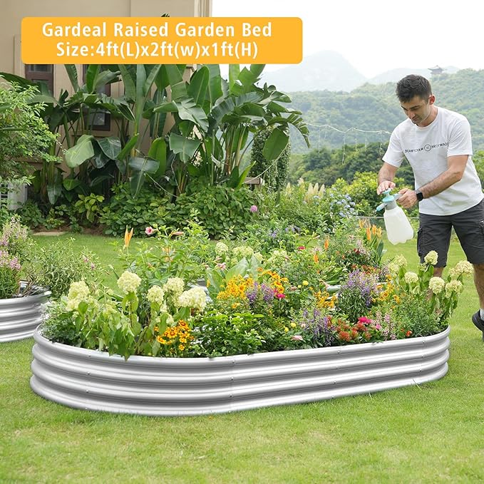 Garden 2Pcs 4x2x1ft Galvanized Raised Garden Bed Kit - Metal Planter Boxes for Vegetables/Herbs/Flowers, Heavy-Duty Steel Outdoor Garden Box with Reinforced Edges