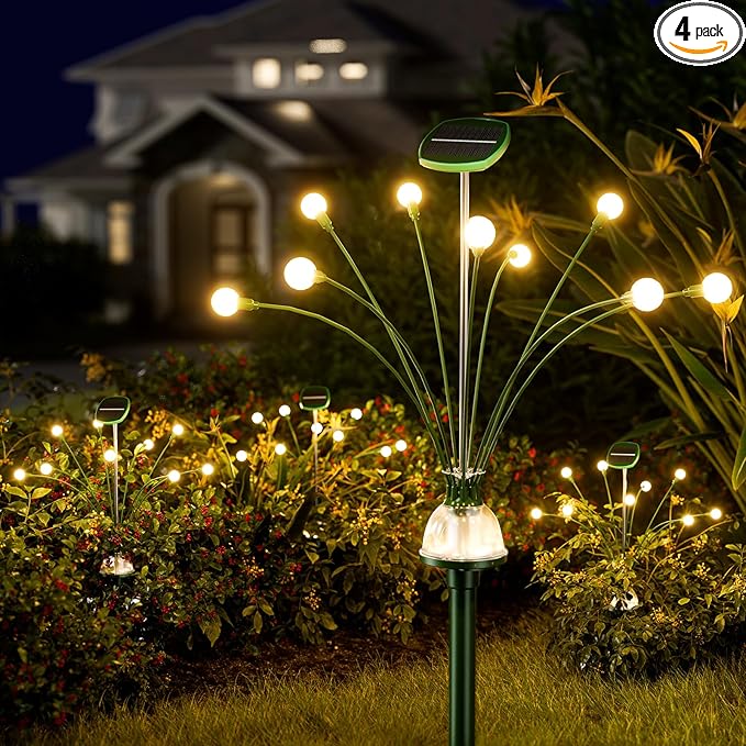 4 Pack High Bright Solar Garden Lights Outdoor, 36 LED Solar Firefly Lights Fairy Swaying Lights by Wind for Outside, IP67 Waterproof, Pathway Lights for Patio Garden Yard Walkway Sidewalk, Green