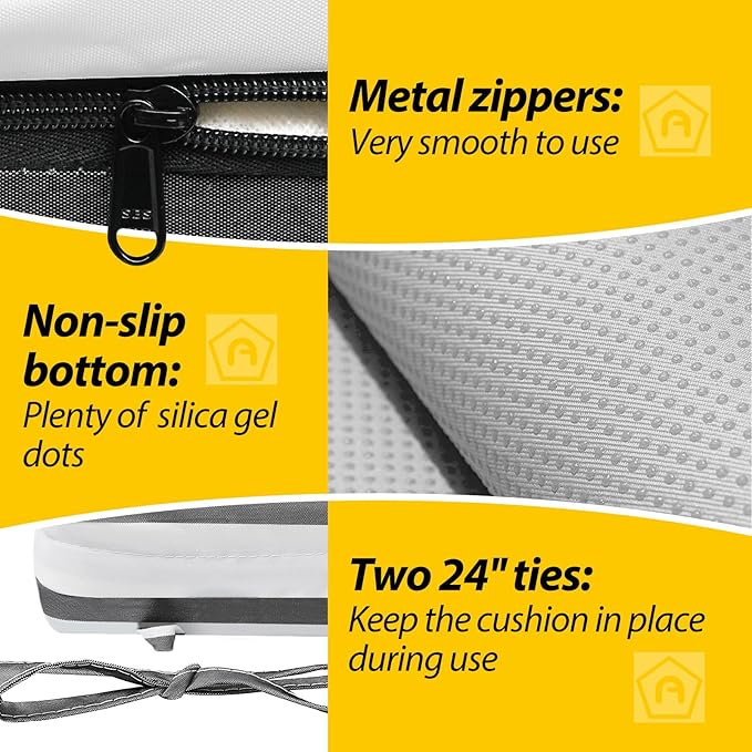 AAAAAcessories Outdoor Seat Cushions for Chairs, Waterproof, Fade-Resistant Patio Furniture Replacement Cushions, 18.5" x 16" x 3", Set of 2, Gray Cabana Stripe