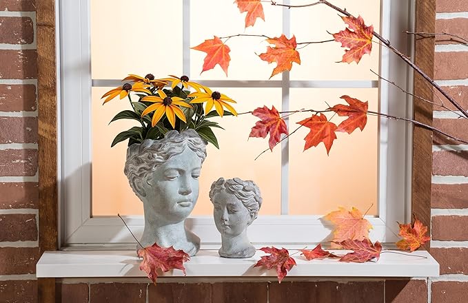 Abbott Collection Goddess Head Planter - Small Cement Indoor and Outdoor Planter Pot - Grecian Woman Statue Head Planter for Flowers and Succulents (Grey, 3.5" Opening)