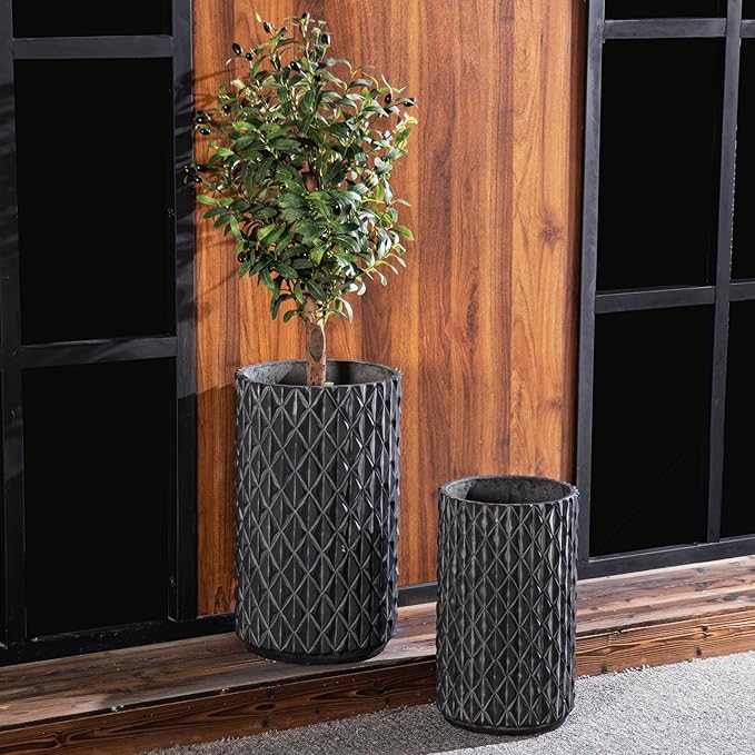 17.3 & 20.8 inch high Concrete Flower pots Set of 2, The planters for Outdoor Plants with Drainage Hole, Modern Family Outdoor Decor Plant pots, Indoor Plant pots for Home Decor.