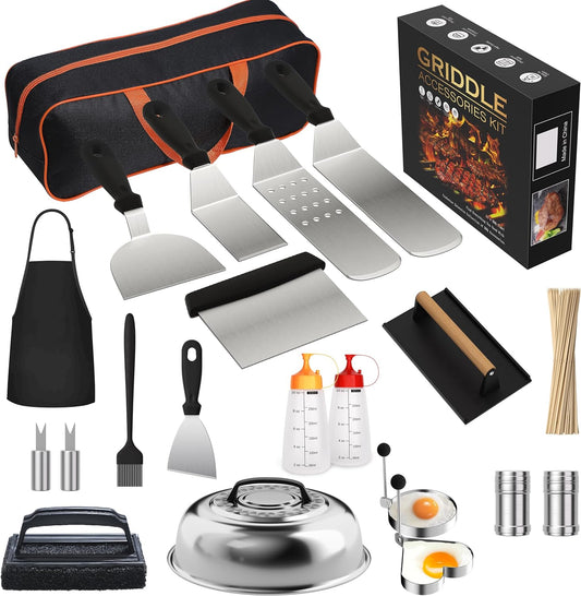 120 Pcs Griddle Accessories Kit for Blackstone - Perfect Flat Top Grill Accessories for Outdoor, Professional Round Melting Dome with Cast Iron Smash Burger Press for Barbecue.