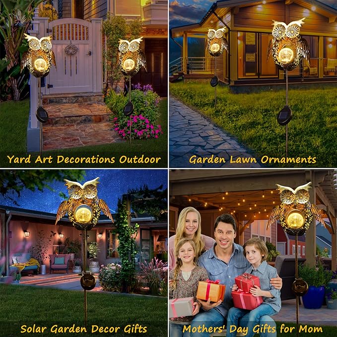 Go2garden Solar Lights Outdoor Owl Garden Gifts Women Metal Stakes Lights for Lawn Ornaments, Yard Art, Pathway, Patio Decorations,Birthday Mothers' Day Gift for Mom Dad Grandma (Bronze)
