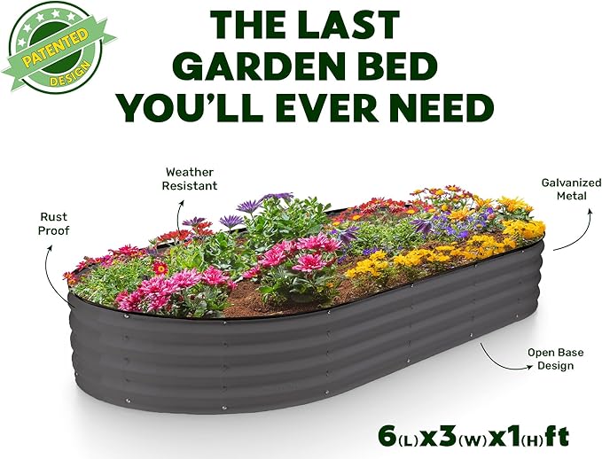 Galvanized Raised Garden Beds Outdoor // 6×3×1 ft (2-Pack) Planter Raised Beds for Gardening, Vegetables, Flowers // Large Metal Garden Box // Patented Tool-Free Design (Gray)