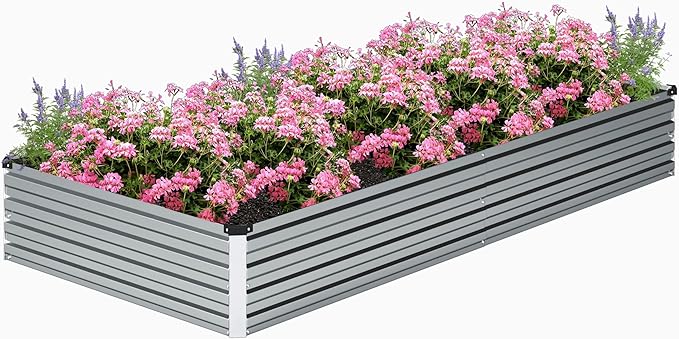 2PCS 8x4x1FT Galvanized Raised Garden Bed Kit,Vegetable Boxes-Rectangle Metal Flower Box,Large Planter Raised Beds Outdoor Garden for Planting,Fruit,Herb-Sliver