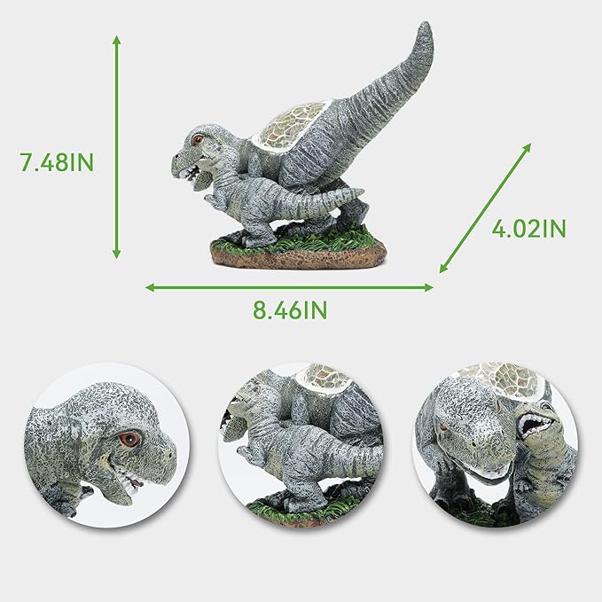 Garden Statue Dinosaur,Solar Dinosaur Decor for Outdoor,Resin Dinosaurs Figurine with Solar Light for Patio,Balcony,Yard,Lawn Ornament,Perfect Garden Gift