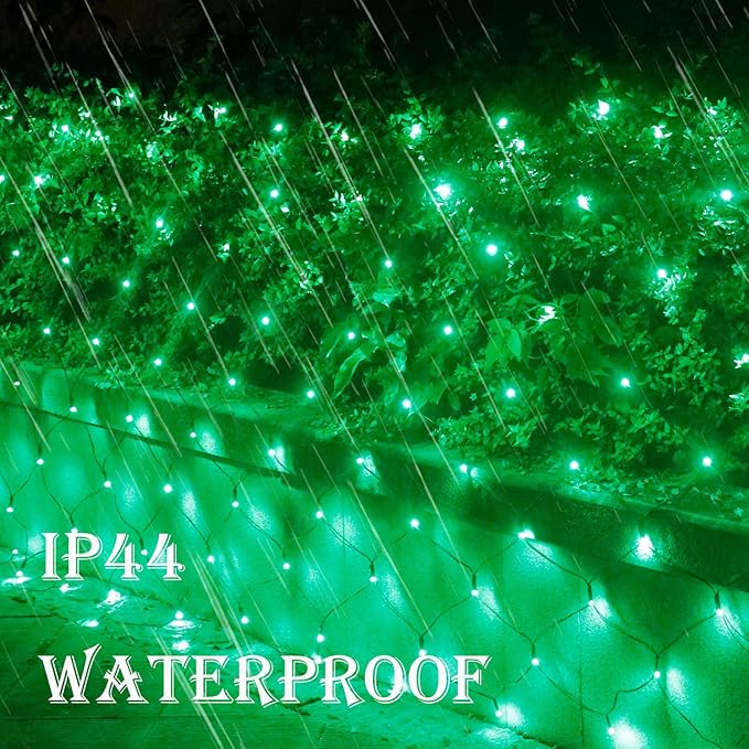 Green Net Outdoor Mesh Lights for St Patrick's Day, 14.8ft x 5ft 300 LED String Lights, 8 Modes Connectable Fairy Mesh for Christmas, Bushes, Tree, Party, Garden Decor