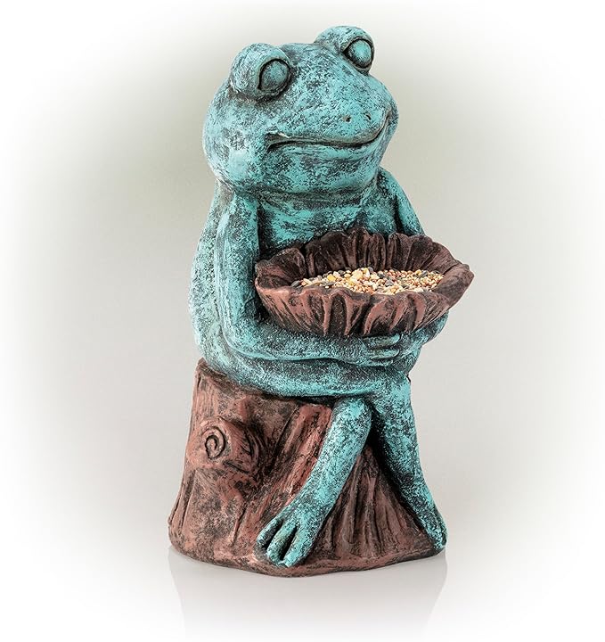 Alpine Corporation 16" Tall Indoor/Outdoor Frog with Flower Garden Statue Decoration, Multicolor